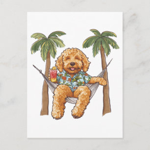 Goldendoodle-hond in Hawaiaans topje Briefkaart