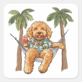 Goldendoodle-hond in Hawaiaans topje Vierkante Sticker