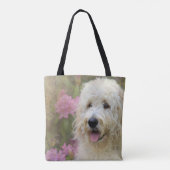 Goldendoodle hond in Hydrangea tuin Tote Bag (Achterkant)
