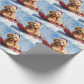 Goldendoodle Hond in Sledge Laat het Sneeuw Kerstm Cadeaupapier (Hoek)