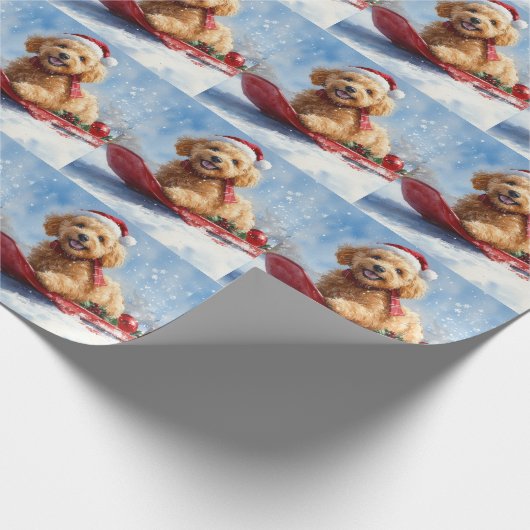 Goldendoodle Hond in Sledge Laat het Sneeuw Kerstm Cadeaupapier (Hoek)