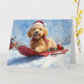 Goldendoodle Hond in Sledge Laat het Sneeuw Kerstm Kaart (Gele Bloem)