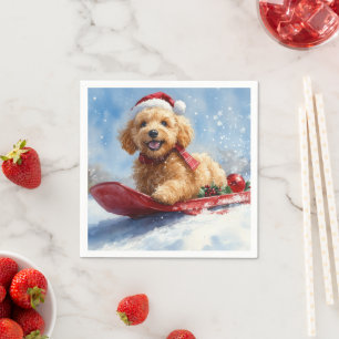 Goldendoodle Hond in Sledge Laat het Sneeuw Kerstm Servet