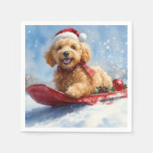 Goldendoodle Hond in Sledge Laat het Sneeuw Kerstm Servet (Voorkant)