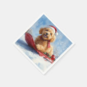 Goldendoodle Hond in Sledge Laat het Sneeuw Kerstm Servet (Hoek)