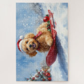 Goldendoodle-hond in slee laat het sneeuwen Kerstm Legpuzzel (Verticaal)
