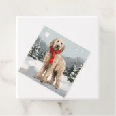 Goldendoodle Hond in Sneeuw Kerstmis Bedankjes Labels (In situ)