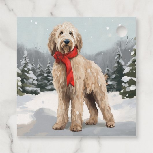Goldendoodle Hond in Sneeuw Kerstmis Bedankjes Labels (Achterkant)