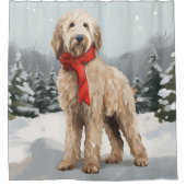 Goldendoodle Hond in Sneeuw Kerstmis Douchegordijn (Voorkant)