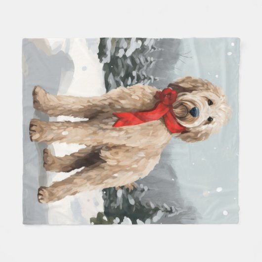 Goldendoodle Hond in Sneeuw Kerstmis Fleece Deken (Voorkant (Horizontaal))