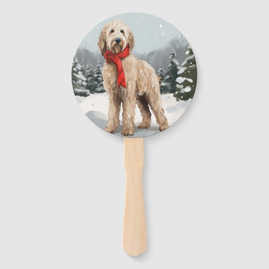 Goldendoodle Hond in Sneeuw Kerstmis Handwaaier (Achterkant)