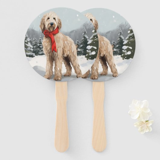 Goldendoodle Hond in Sneeuw Kerstmis Handwaaier (Voorkant en achterkant)