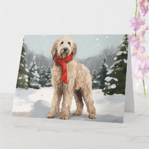 Goldendoodle Hond in Sneeuw Kerstmis Kaart