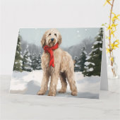Goldendoodle Hond in Sneeuw Kerstmis Kaart (Gele Bloem)