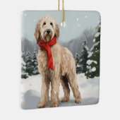 Goldendoodle Hond in Sneeuw Kerstmis Keramisch Ornament (Rechts)