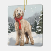 Goldendoodle Hond in Sneeuw Kerstmis Keramisch Ornament (Links)
