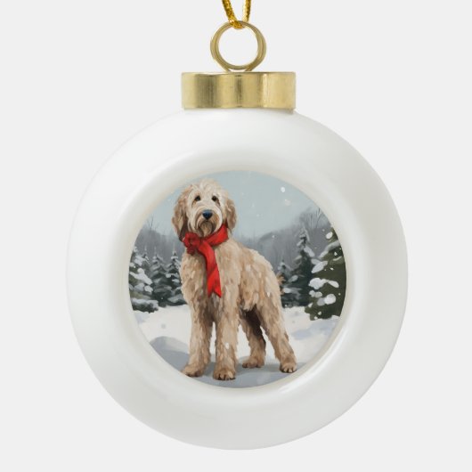Goldendoodle Hond in Sneeuw Kerstmis Keramische Bal Ornament (Voorkant)