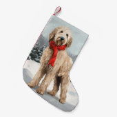 Goldendoodle Hond in Sneeuw Kerstmis Kleine Kerstsok (Voorkant (Hangend))
