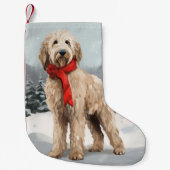 Goldendoodle Hond in Sneeuw Kerstmis Kleine Kerstsok (Voorkant)