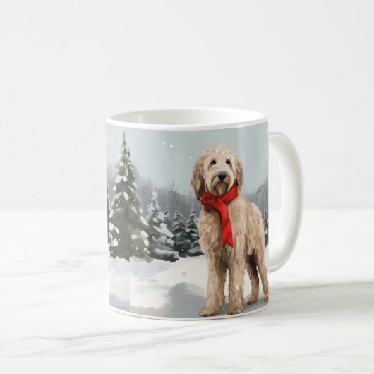 Goldendoodle Hond in Sneeuw Kerstmis Koffiemok (Voorkant rechts)