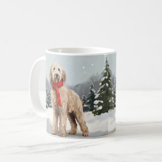 Goldendoodle Hond in Sneeuw Kerstmis Koffiemok (Voorkant links)