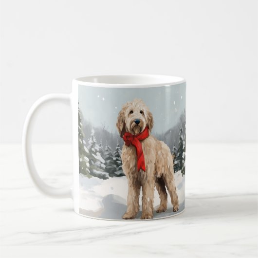 Goldendoodle Hond in Sneeuw Kerstmis Koffiemok (Links)