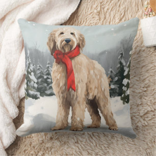 Goldendoodle Hond in Sneeuw Kerstmis Kussen