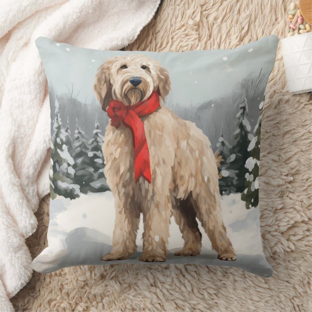 Goldendoodle Hond in Sneeuw Kerstmis Kussen (Deken)