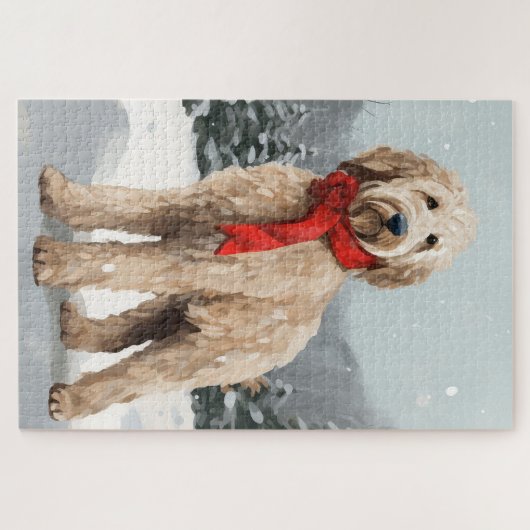 Goldendoodle Hond in Sneeuw Kerstmis Legpuzzel (Horizontaal)