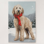 Goldendoodle Hond in Sneeuw Kerstmis Legpuzzel (Verticaal)