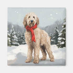 Goldendoodle Hond in Sneeuw Kerstmis Magneet