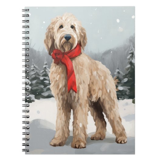 Goldendoodle Hond in Sneeuw Kerstmis Notitieboek (Voorkant)