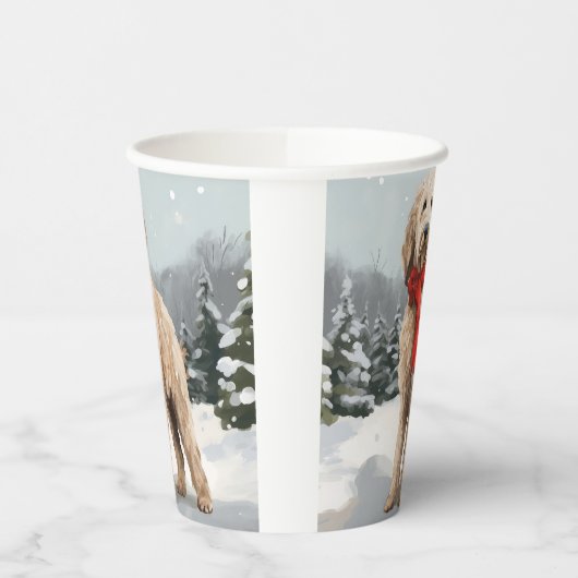 Goldendoodle Hond in Sneeuw Kerstmis Papieren Bekers (Links)