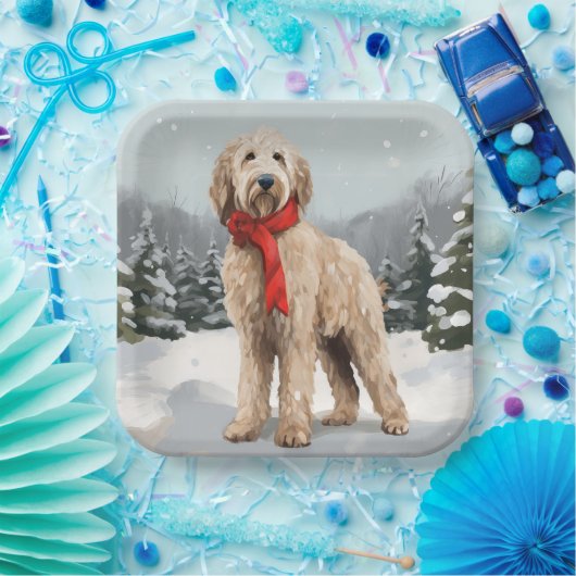 Goldendoodle Hond in Sneeuw Kerstmis Papieren Bordje (Feest)