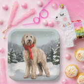 Goldendoodle Hond in Sneeuw Kerstmis Papieren Bordje (Feest)