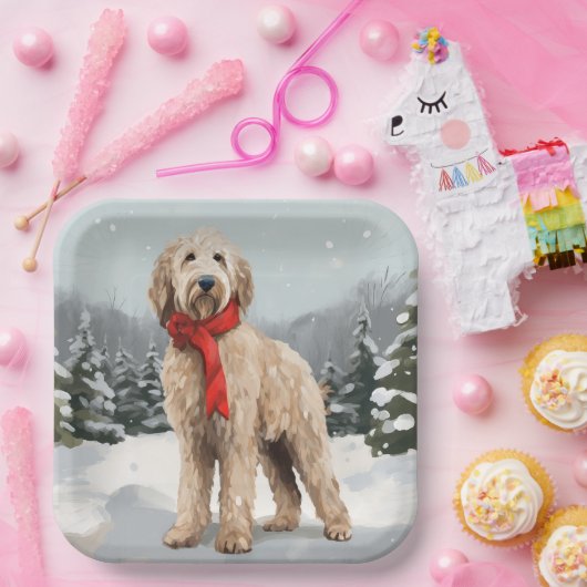 Goldendoodle Hond in Sneeuw Kerstmis Papieren Bordje (Feest)
