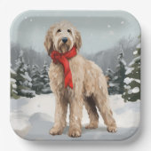 Goldendoodle Hond in Sneeuw Kerstmis Papieren Bordje (Voorkant)