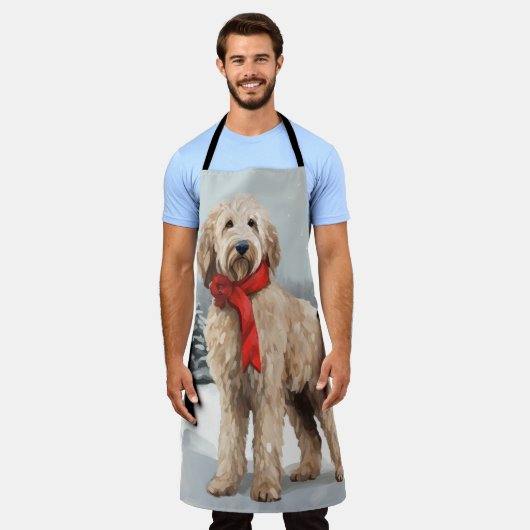 Goldendoodle Hond in Sneeuw Kerstmis Schort (Gedragen)