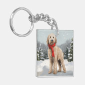 Goldendoodle Hond in Sneeuw Kerstmis Sleutelhanger (Voorkant Links)