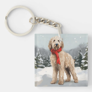Goldendoodle Hond in Sneeuw Kerstmis Sleutelhanger