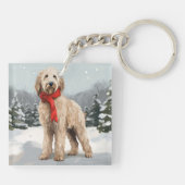 Goldendoodle Hond in Sneeuw Kerstmis Sleutelhanger (Achterkant)
