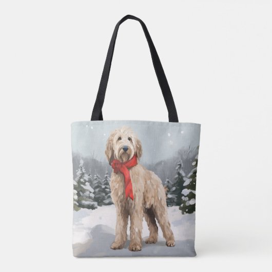 Goldendoodle Hond in Sneeuw Kerstmis Tote Bag (Achterkant)