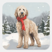 Goldendoodle Hond in Sneeuw Kerstmis Vierkante Sticker (Voorkant)