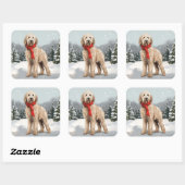 Goldendoodle Hond in Sneeuw Kerstmis Vierkante Sticker (Vel)