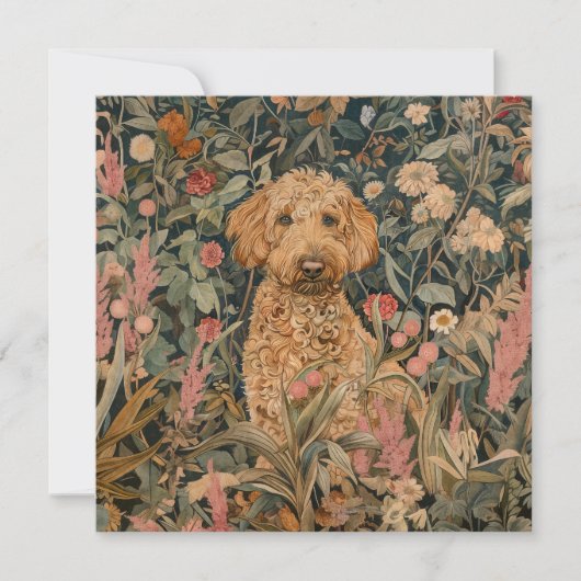 Goldendoodle Hond in William Morris Style Garden Bedankkaart (Voorkant)