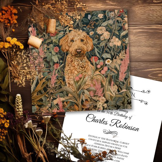 Goldendoodle Hond in William Morris Style Garden Bedankkaart