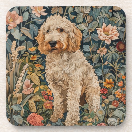 Goldendoodle Hond in William Morris Style Garden Bier Onderzetter (Voorkant)