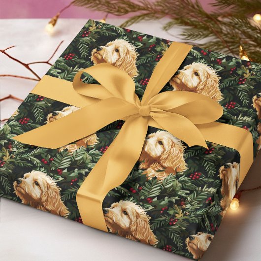 Goldendoodle hond Kerst Pijnboom Cadeaupapier