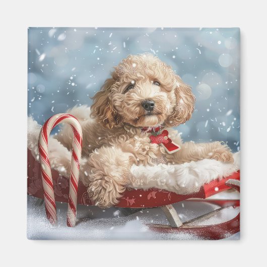 Goldendoodle hond Kerst viering Magneet (Voorkant)