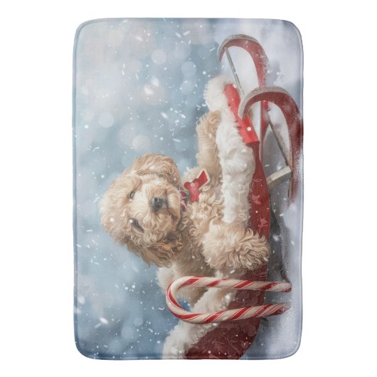 Goldendoodle Hond Kerstfeest Badmat (Voorkant Verticaal)
